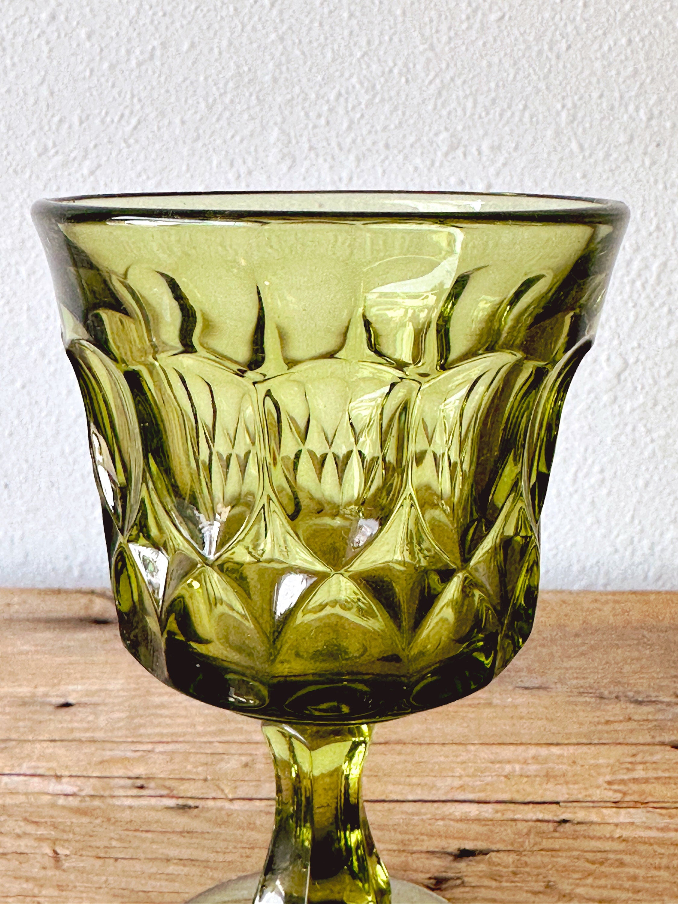 Vintage 1970s Noritake Perspective Small Avocado Green Goblets in Set of 2, 4, 6 or 8 | Mid Century Wine or Cordial Glasses | Gift for Her