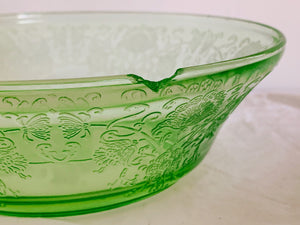 Variety of Vintage 1930s Green Depression Glass Serving Bowls, Plates, Dessert Platter and Cup