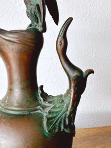 Antique French Empire Style Bronze Ewer with Imperial Eagle and Goose Handle | Late 19th Century Metal Decorative Pitcher with Birds