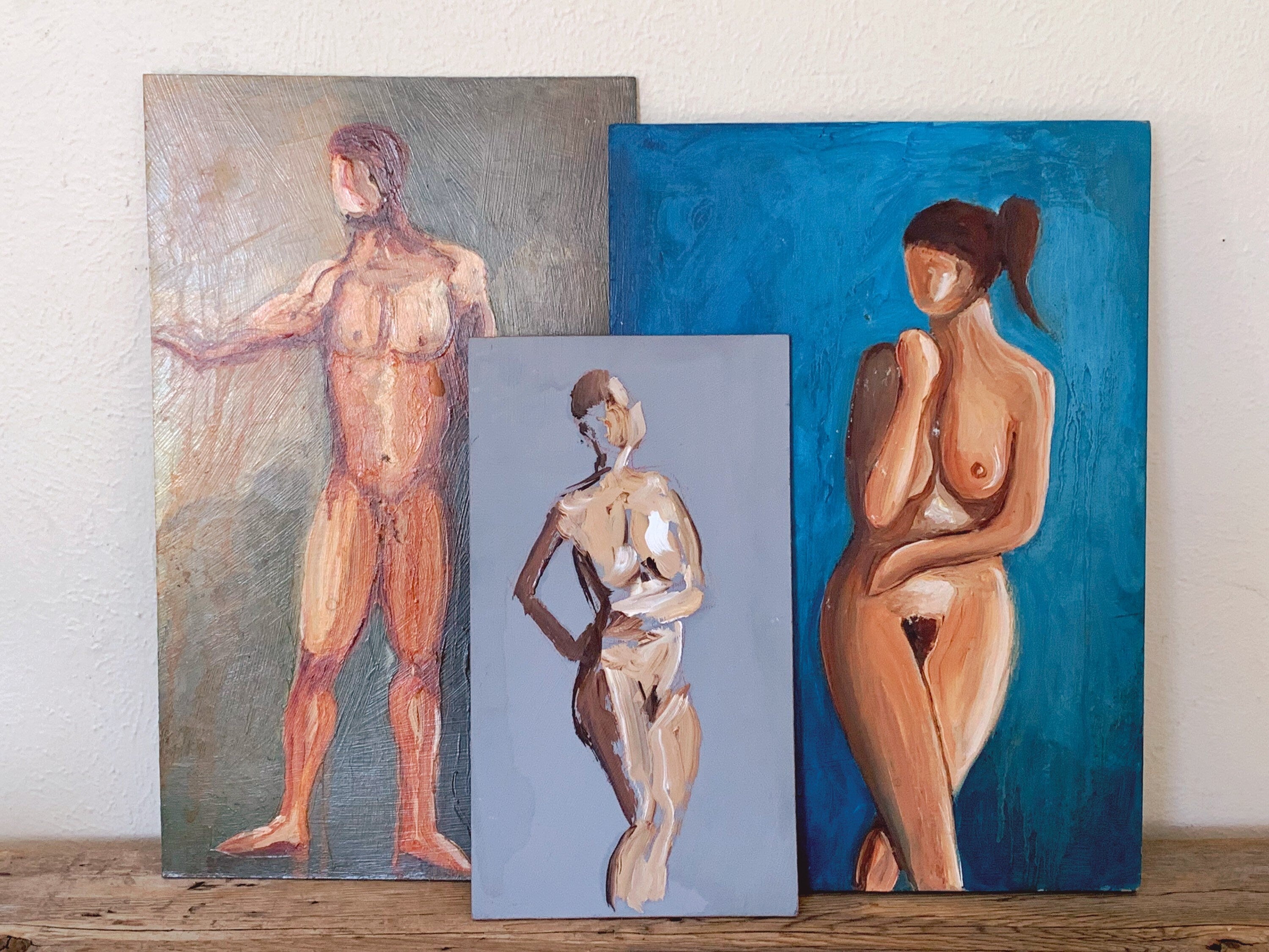 Original Oil Paintings of Nude Male and Female Figures | EACH SOLD SEPERATELY | Vintage Modernist Art Oil on Board | Home Decor Wall Art