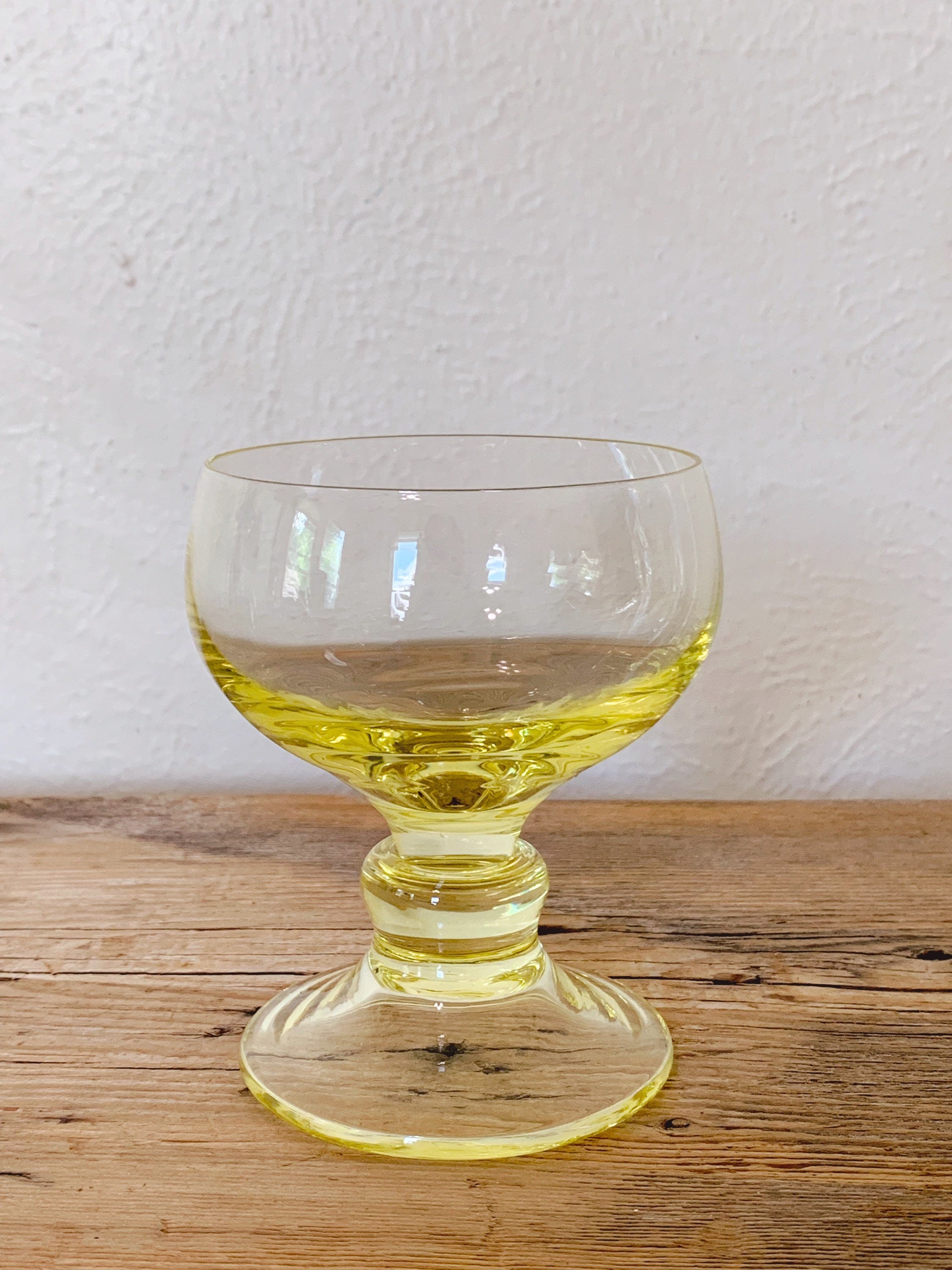 Vintage Sunshine Yellow Goblets in Set of 2 or 4 | Mid Century Light Amber Round Glass Wine Glass | Gift for Her | Housewarming Gift