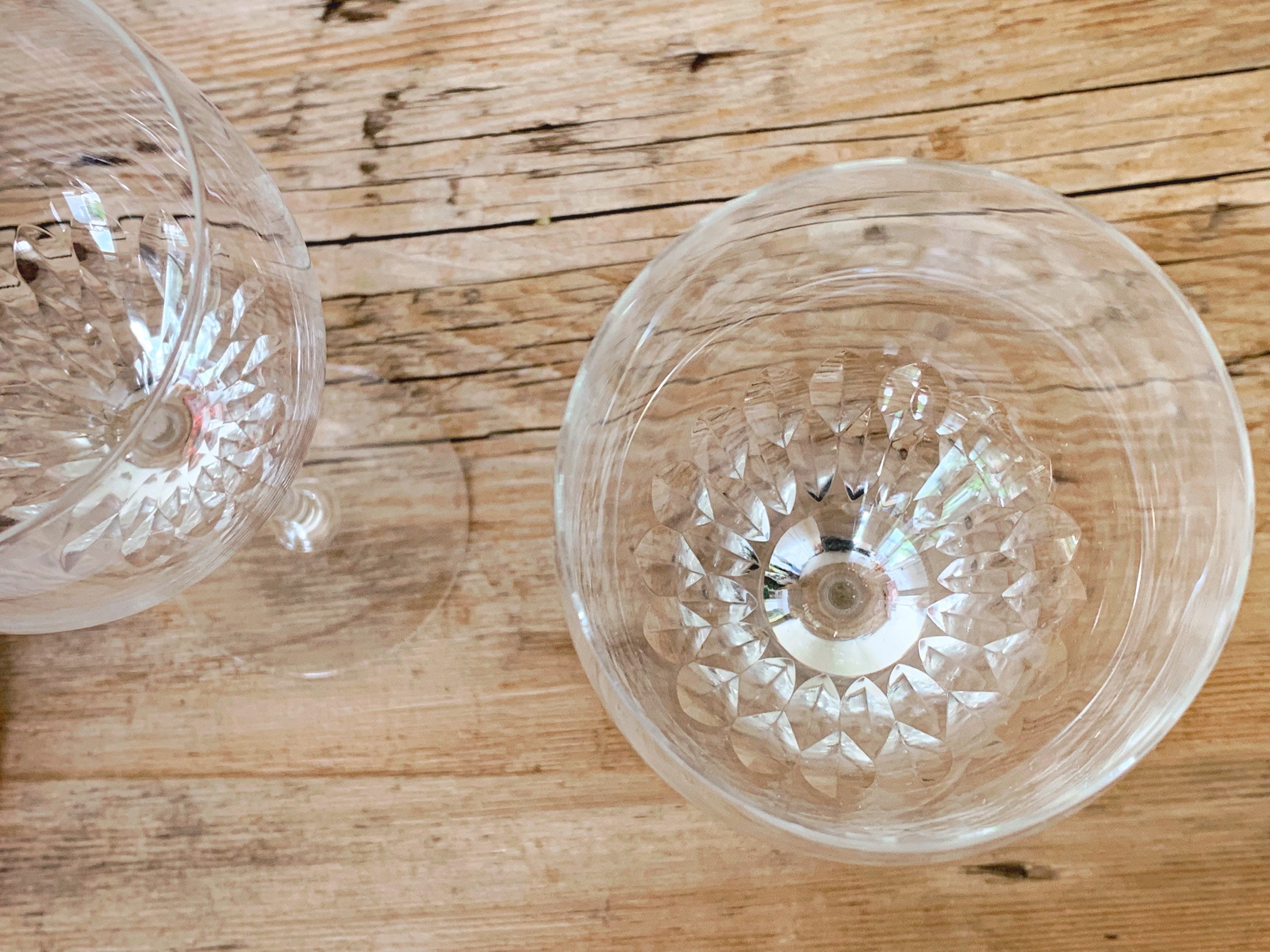 Pair of Vintage Thin Crystal Wine Glasses with Optic Design | Clear Crystal White Wine Glass Set of 2 | Wedding and Housewarming Gift