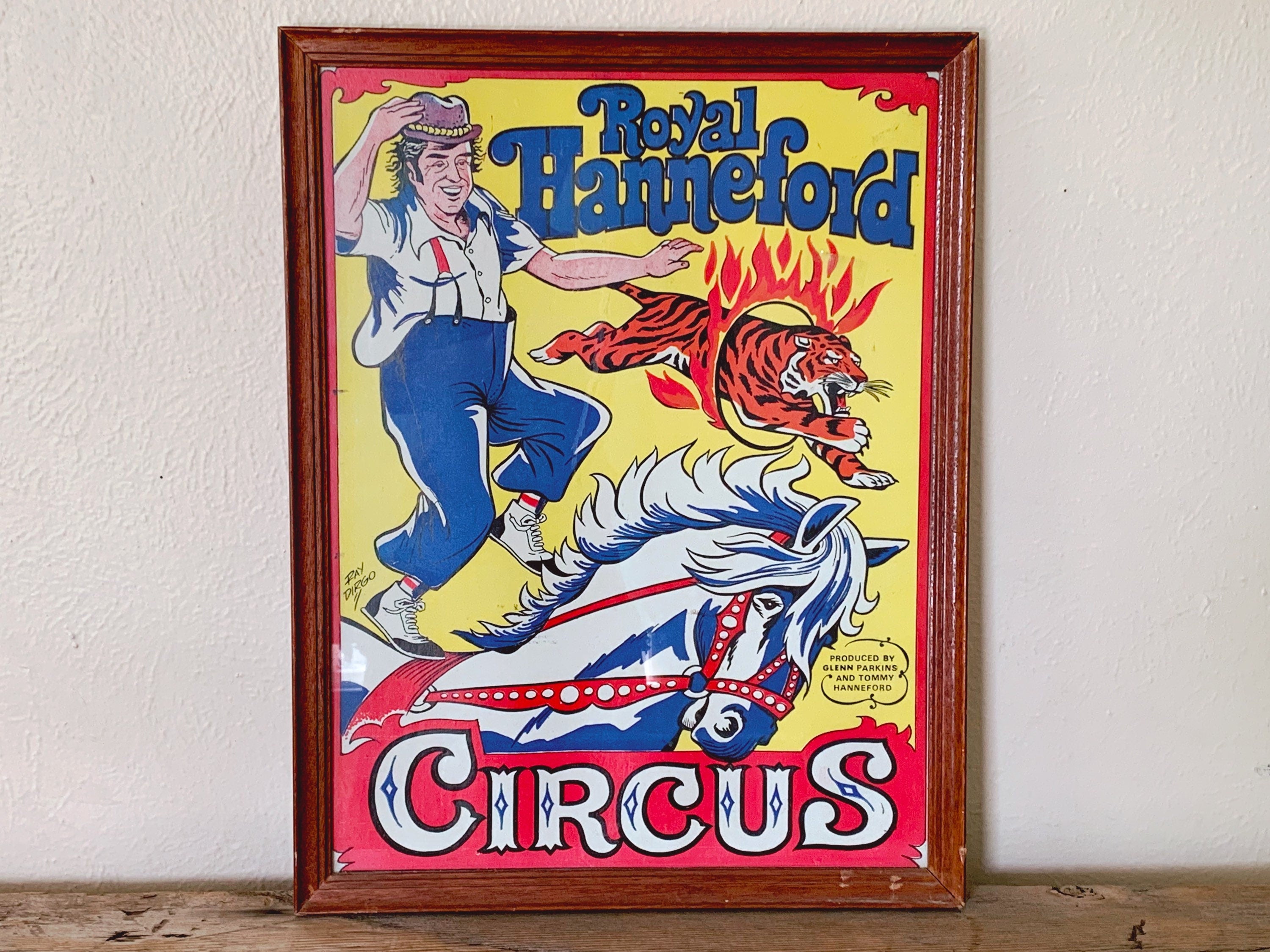 Vintage Royal Hanneford Circus Poster in Wood Frame | Ray Dirgo Circus Art Collectible Advertisement | Gallery Wall Art | Kids Room Decor
