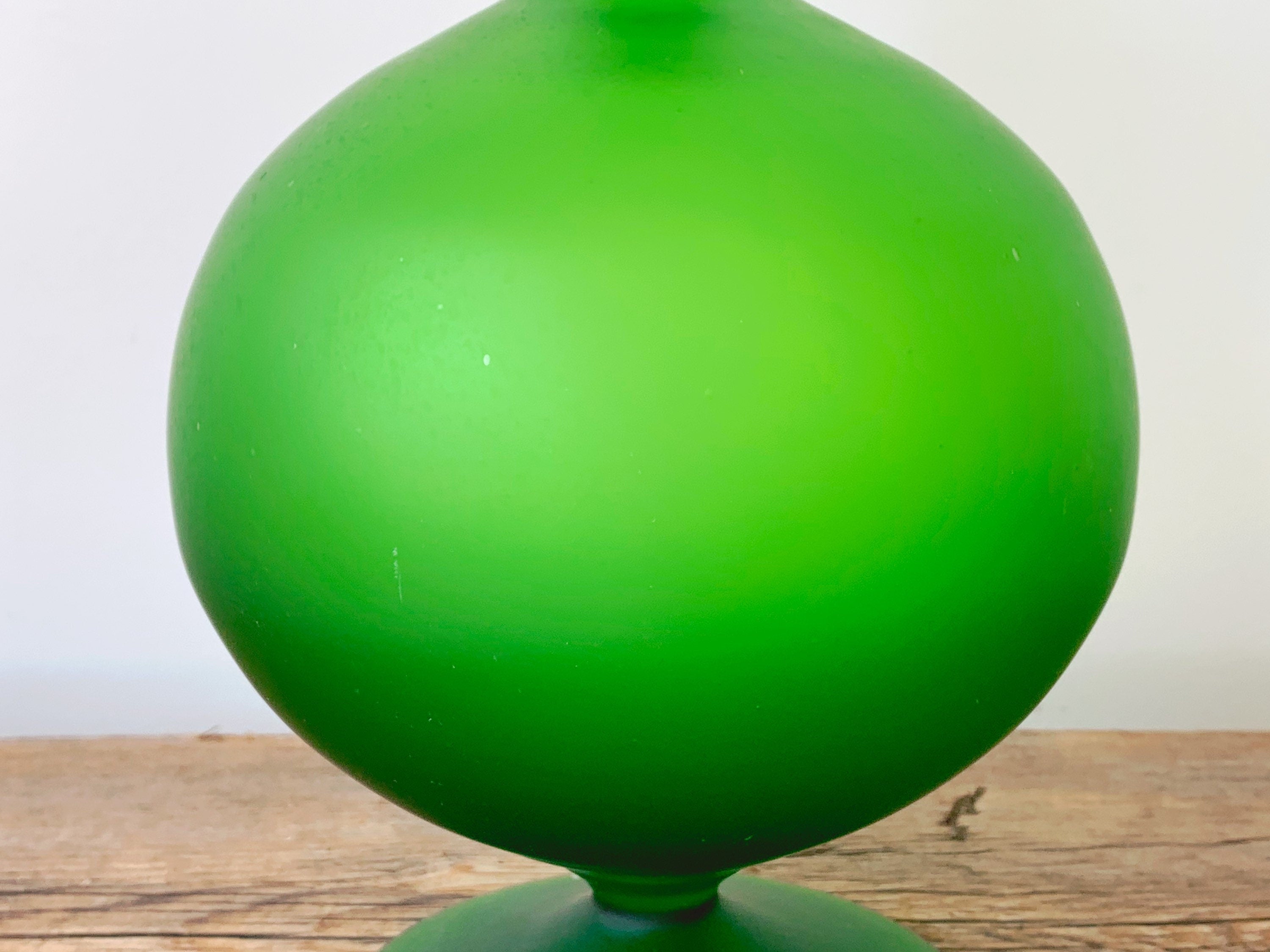 Zodax 14" Hand Blown Round Green Glass Decanter With Round Clear Stopper Made in Portugal | Liquor Decanter Bar Cart Decor