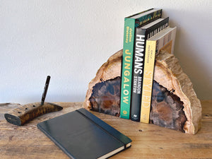 Pair of Large Petrified Wood Bookends in Black | Fossilized Sequoia Wood from Washington | Office Bookshelf Decor | Housewarming Gift
