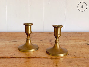 NEW STYLES ADDED! Assorted Pairs of Vintage Brass and Copper Taper Candlestick Holders and Long Candle Snuffer | Farmhouse Home Decor