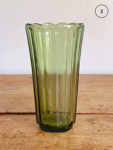 Assorted Vintage Hand Blown Green Ribbed Glass Flower Vases | Home Decor Gift for Her Housewarming Gift Mother's Day Gift