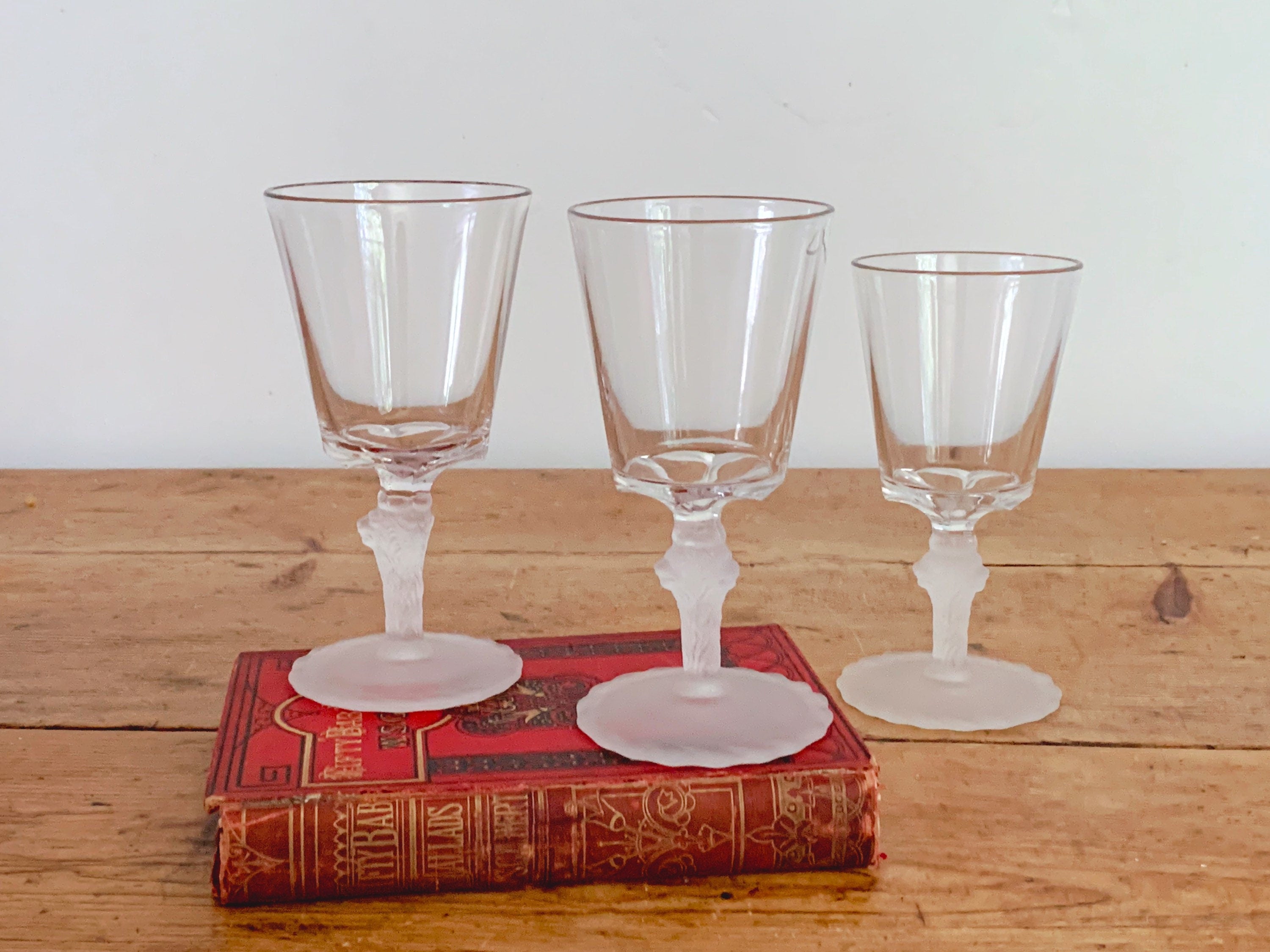 Set of 3 Antique EAPG 1800's Gillinder & Sons Frosted Lion Glass Goblet | 3 Lion Heads Wine Glass Water and Juice Goblet Stemware