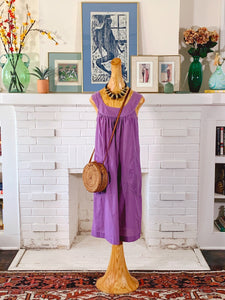 Vintage 1970s Purple Apron Dress by Rosemary Long for New Perspective with Pockets | Size S-M | Spring Outing Casual Dress Boho Chic