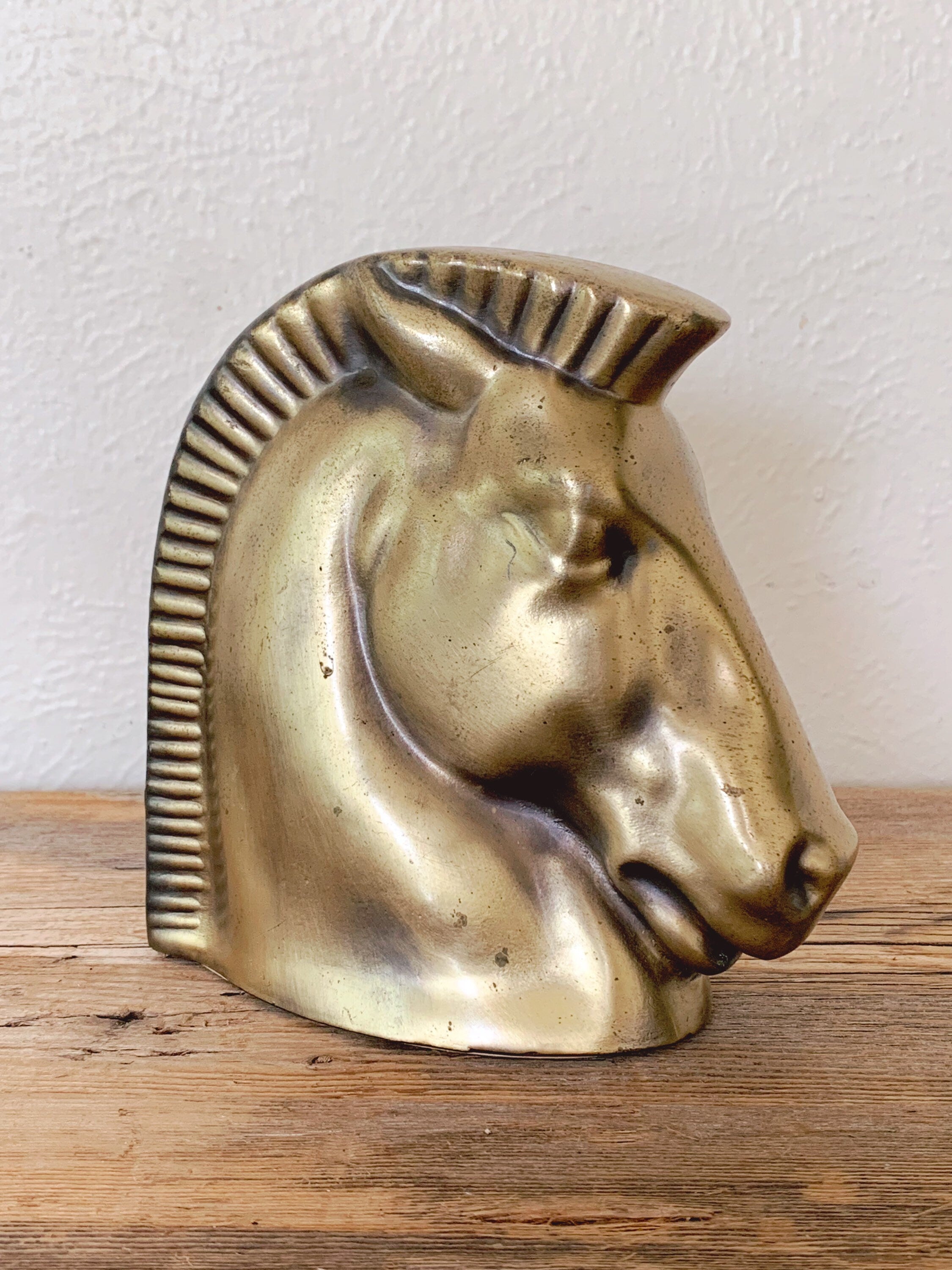 Pair of Vintage Brass Trojan Horse Head Bookends