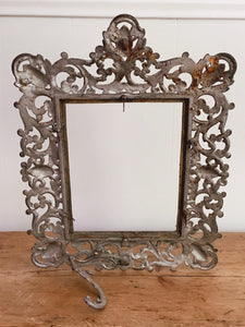 Large Antique Ornate Victorian Cast Metal Picture Frame or Tabletop Mirror Frame | Vintage Vanity Wedding Decor Housewarming Gift