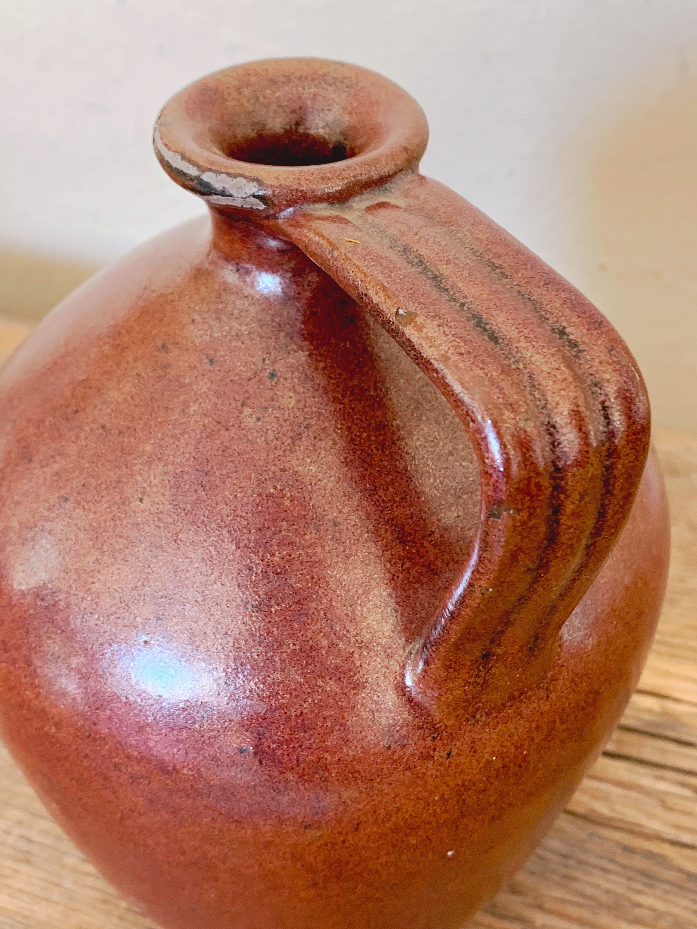 Small Vintage Stoneware Jug with Handle | Signed Gallo De Oro Mexico | Rustic Farmhouse Style Flower Vase Home Decor | Gift for Her