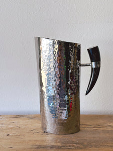 Mary Jurek Hammered Tall Water Pitcher with Buffalo Horn Handle | Stainless Steel Pitcher Flower Vase | Barware Tableware Housewarming Gift