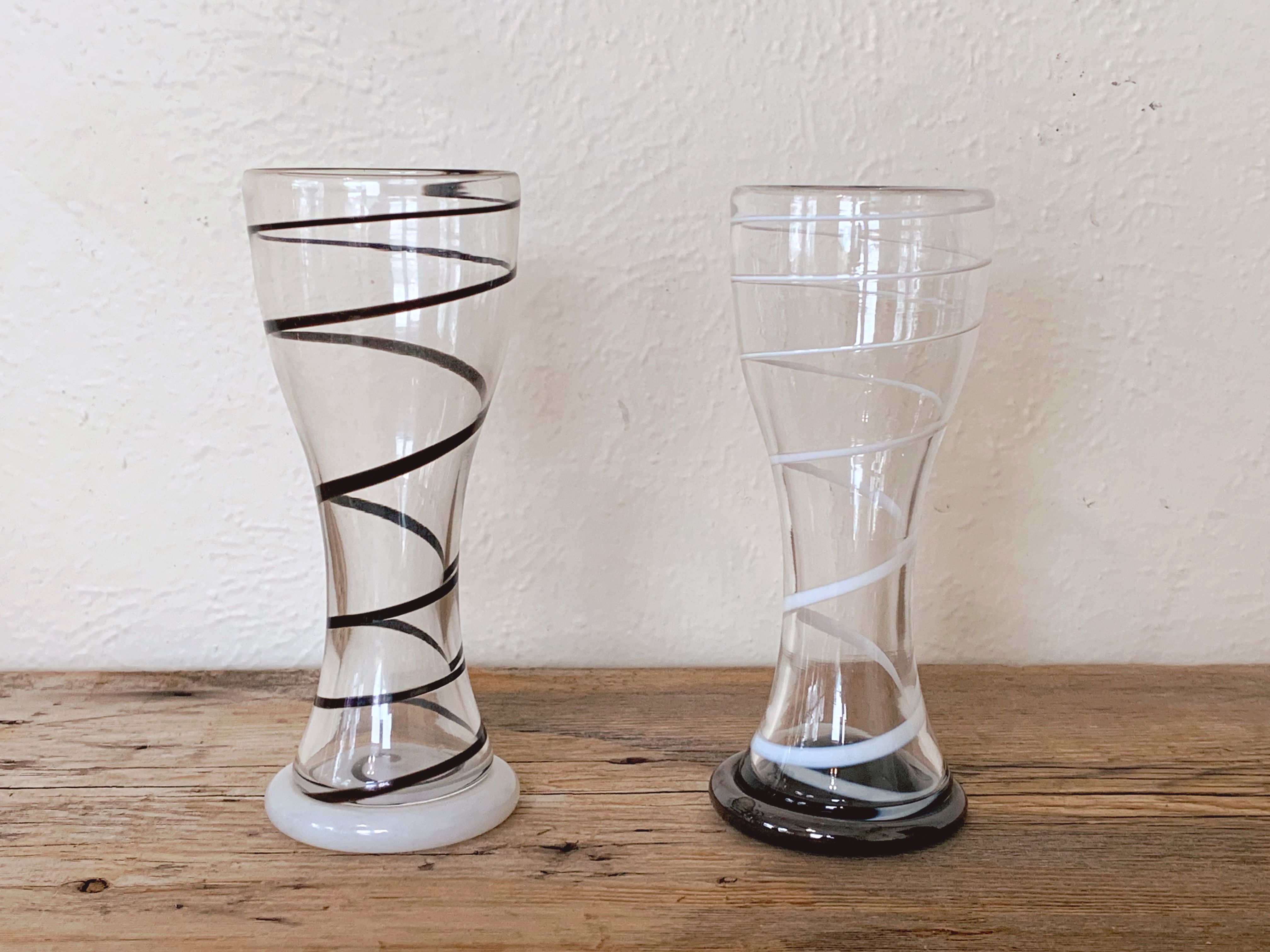 Vintage Pair of Hand Blown Swirl Pattern Coffee Glasses | Studio Art Glass Glasses Signed by Artist | Fluted Beer Glass