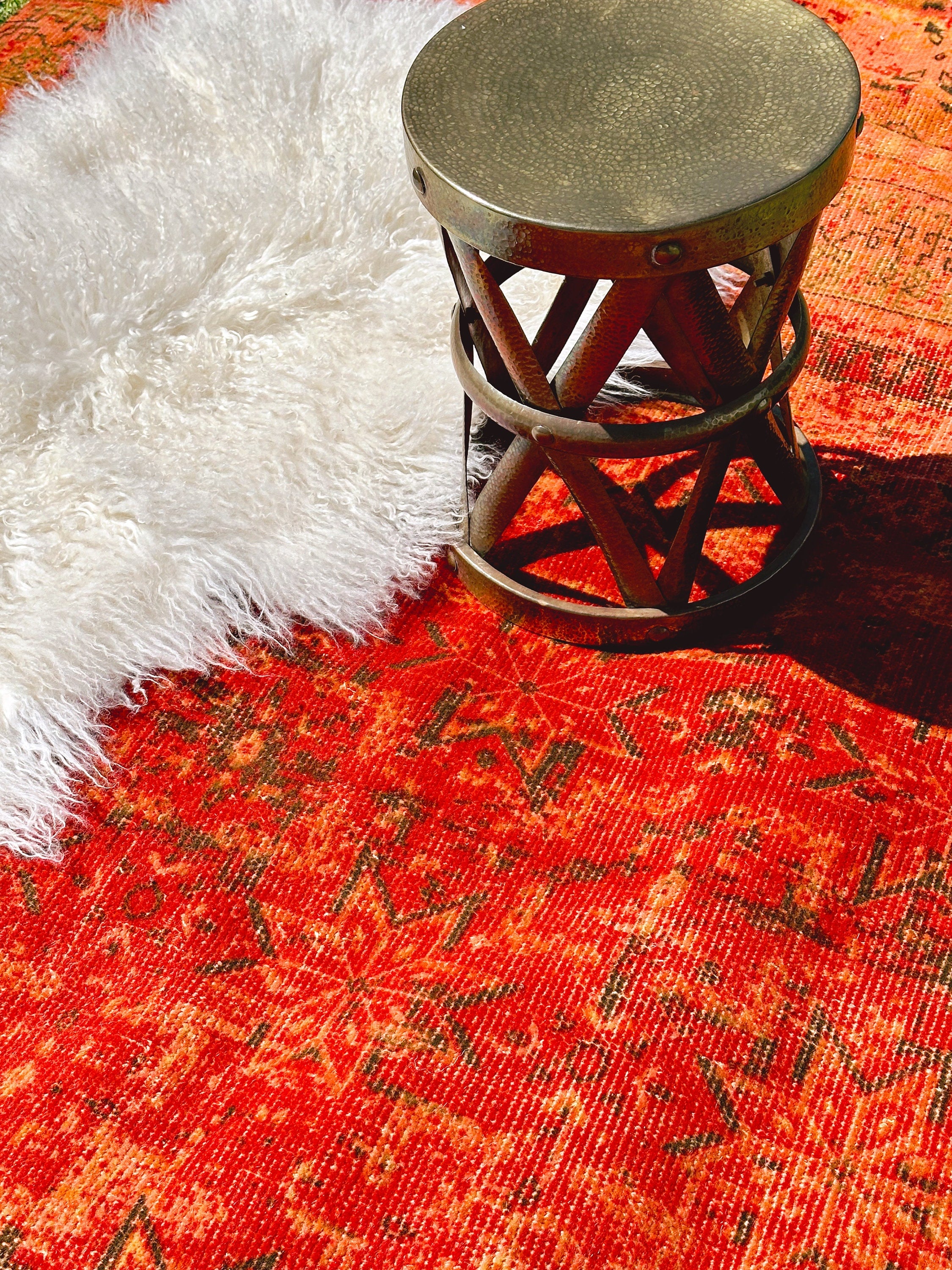 Vintage Inspired Wool Rug in Red and Orange Gradient 8x4.5 ft | Boho Chic Modern Multicolor Geometric Pattern Living Room Area Rug